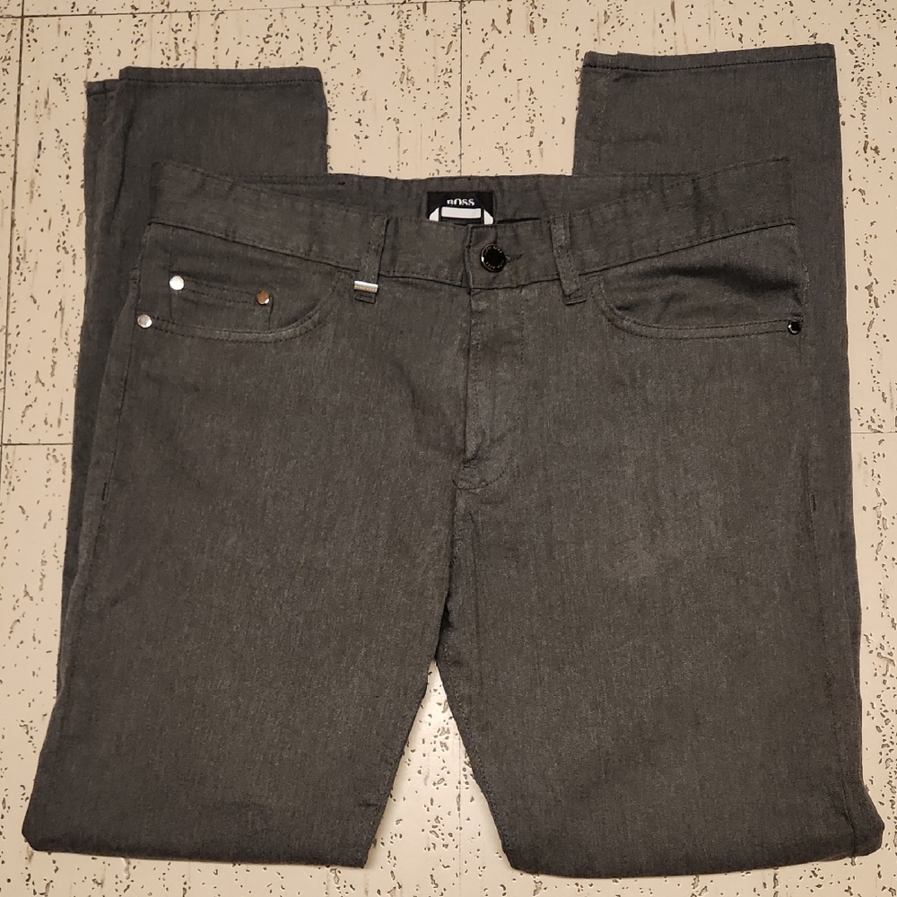 Hugo Boss Dark Gray Stretch Slim Straight Fit Casual Dress Pant Jeans